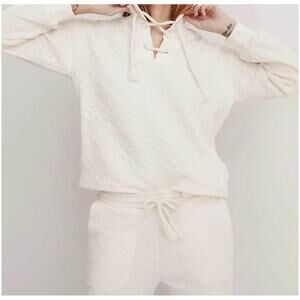 Madewell Women’s Sz XL Ivory Quilted Lace Up Sweatshirt Pullover